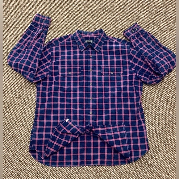 Men's XL Pendleton Navy Blue Pink Plaid Check 100% Cotton Button Down Shirt - Picture 3 of 9